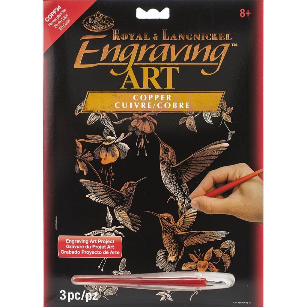 Engraving Art 8in x 10in Hummingbird Trio