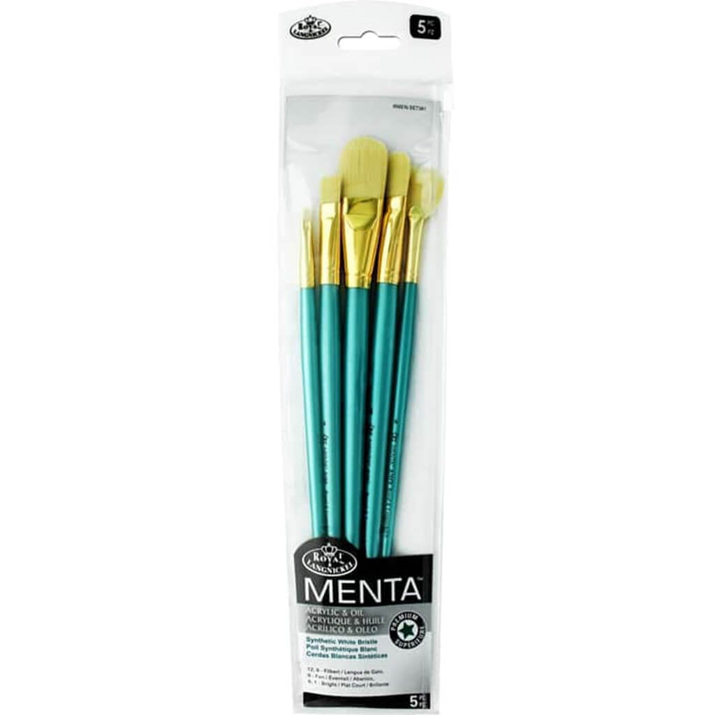 Menta Synthetic White Long Handle Acrylic/Oil Filbert Set of 5