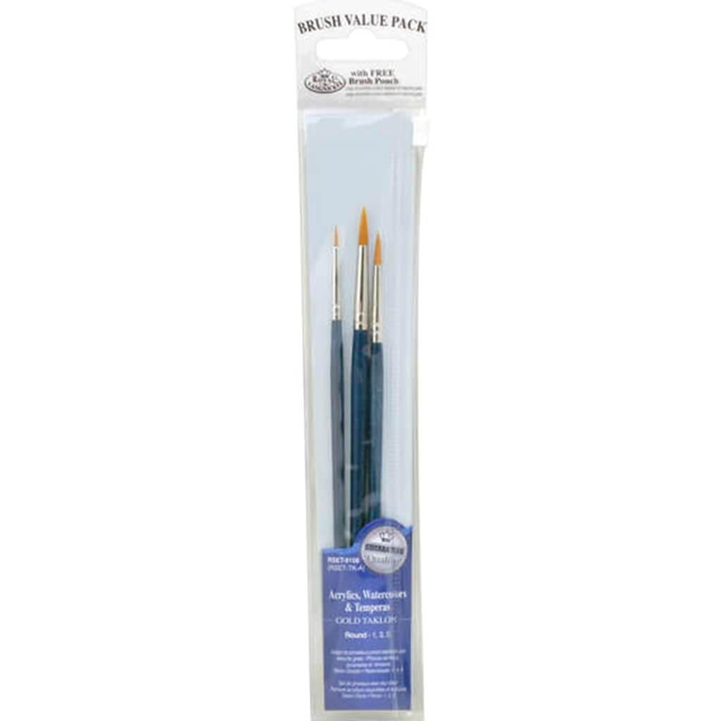 Zip N' Close Gold Taklon Round 3-Piece Brush Set