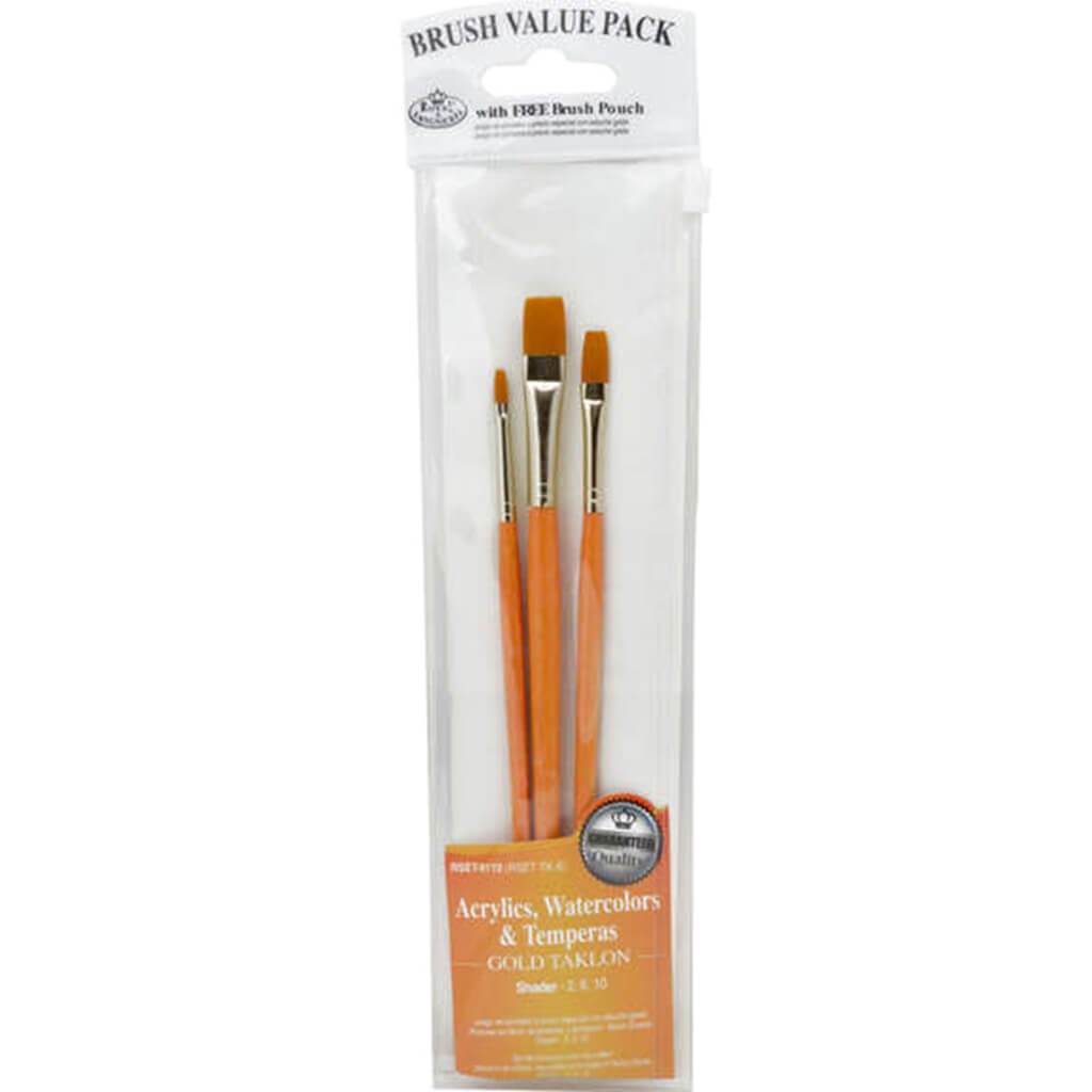Zip N' Close Gold Taklon Flat Shader Paint 3-Brush Set