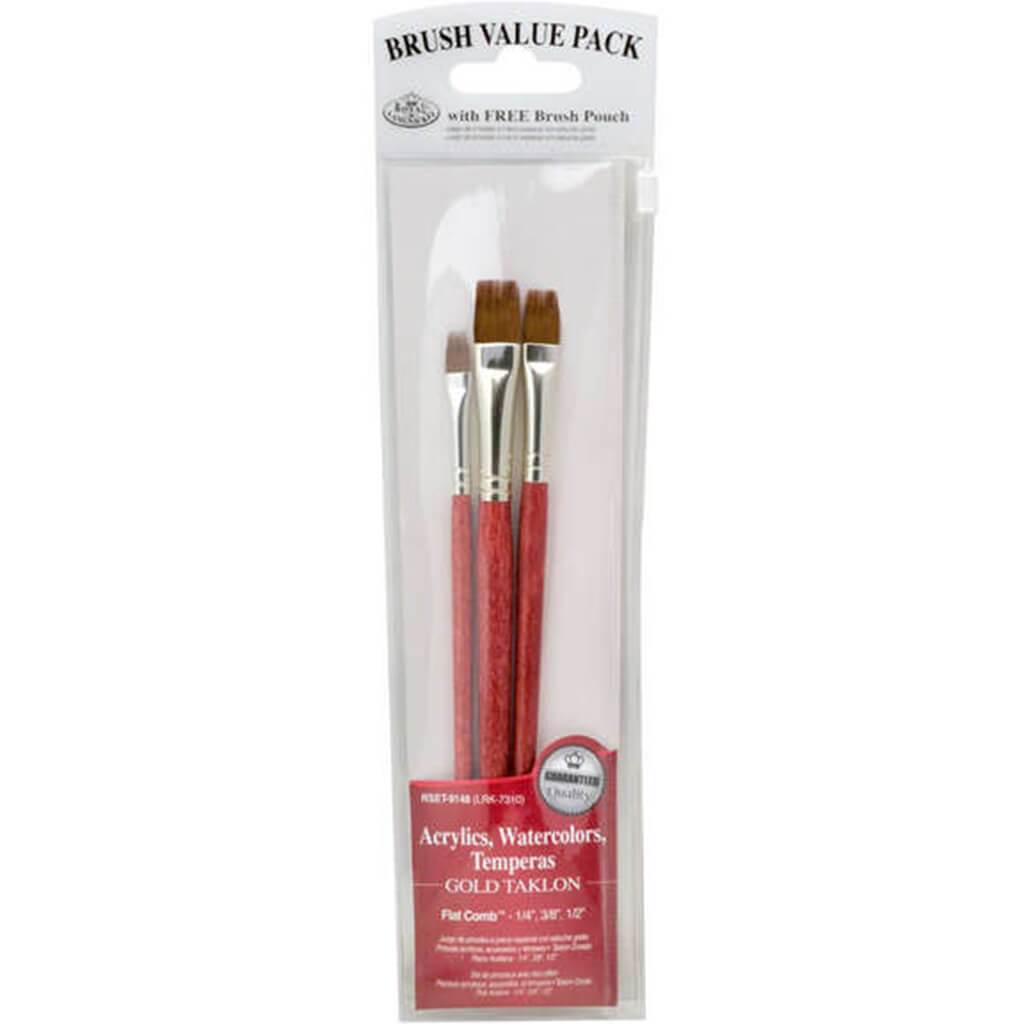 Gold Taklon Brush Flat Comb Set of 3