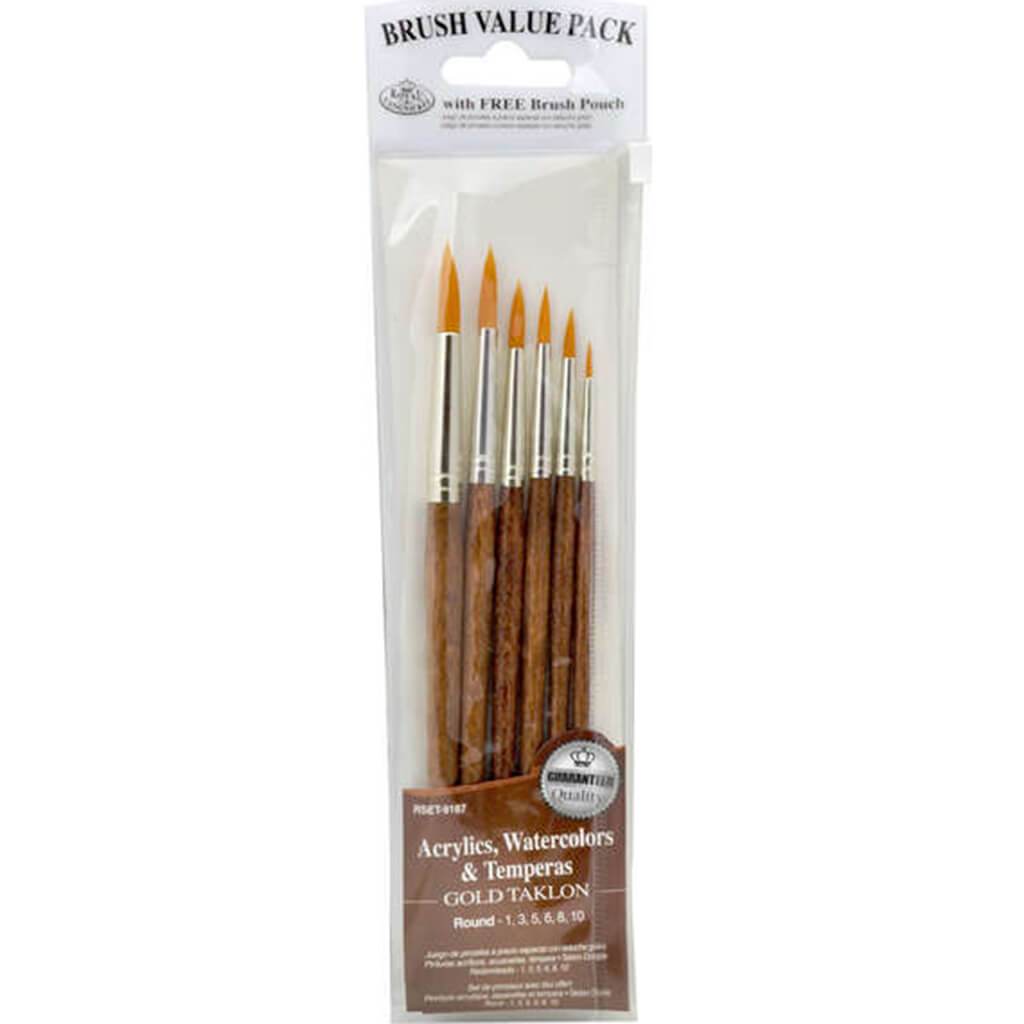 Gold Taklon Value Pack Brush Round Set of 6