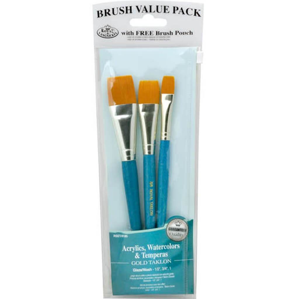 Gold Taklon Glaze Wash Paint Brush Set of 3
