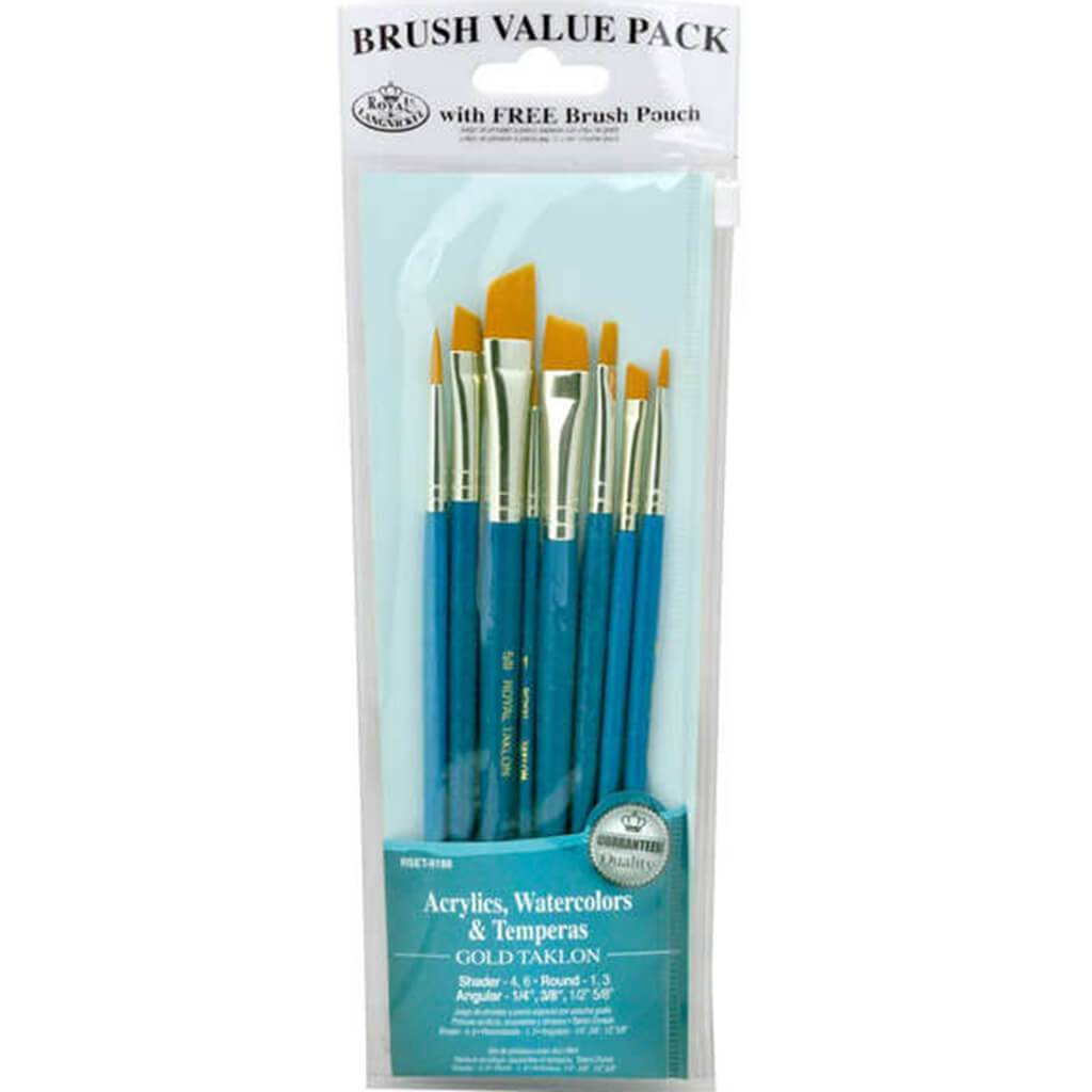 Gold Taklon Assorted Paint Brush Set of 8