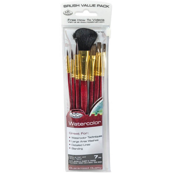 Natural Hair & Brown Taklon Watercolor Brush Set