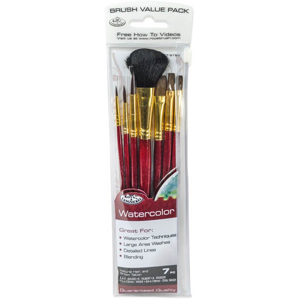 Natural Hair &amp; Brown Taklon Watercolor Brush Set