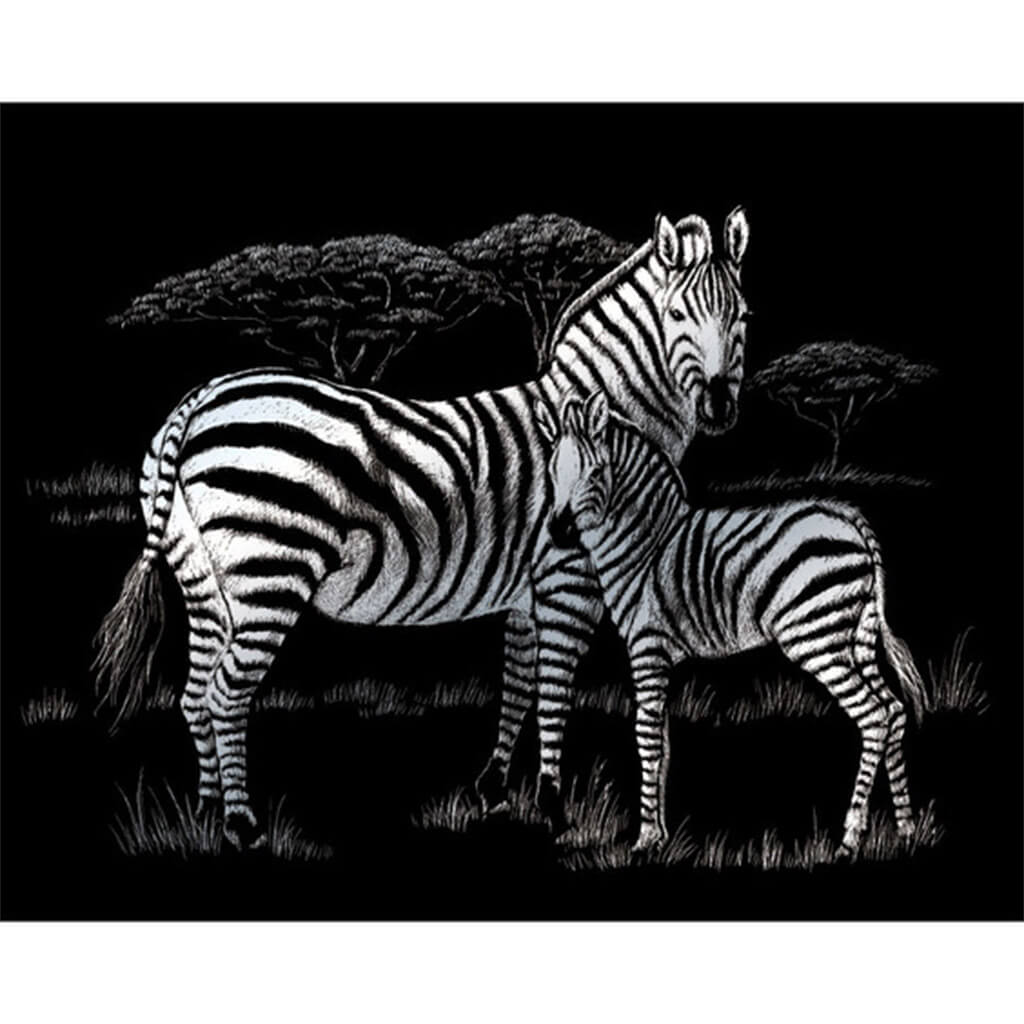 Silver Foil Engraving Art Kit 8in x 10in Zebras