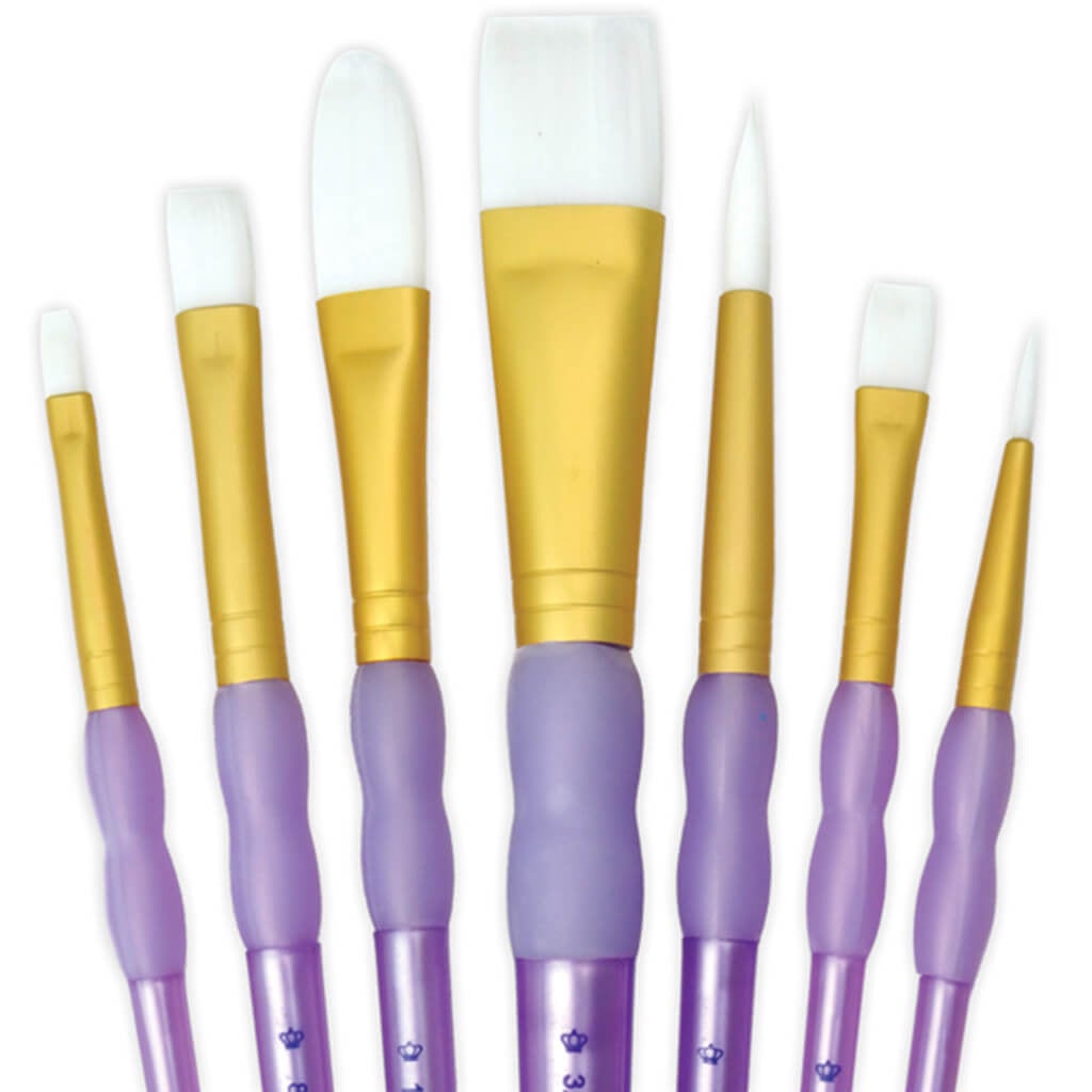 White Taklon Flat Brush Variety Set of 7