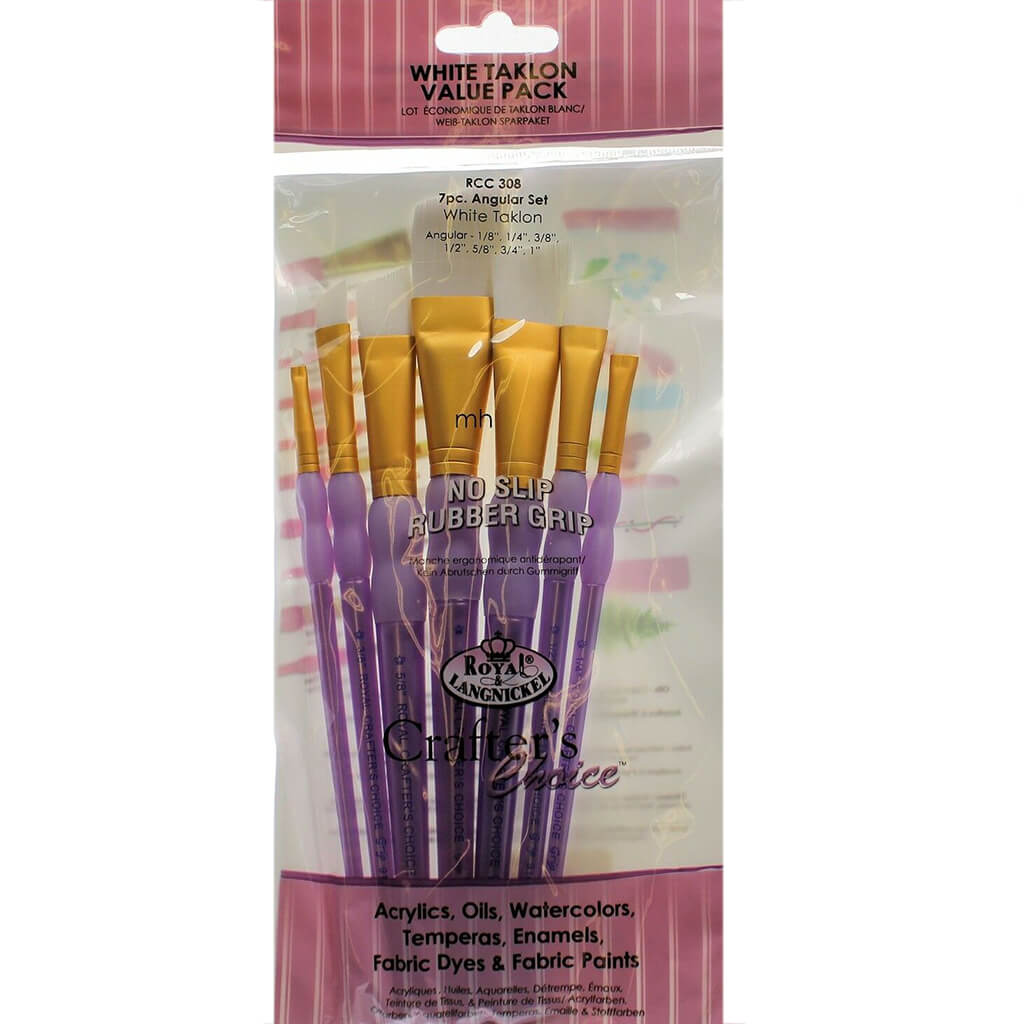 White Taklon Angular Brush Variety Set of 7