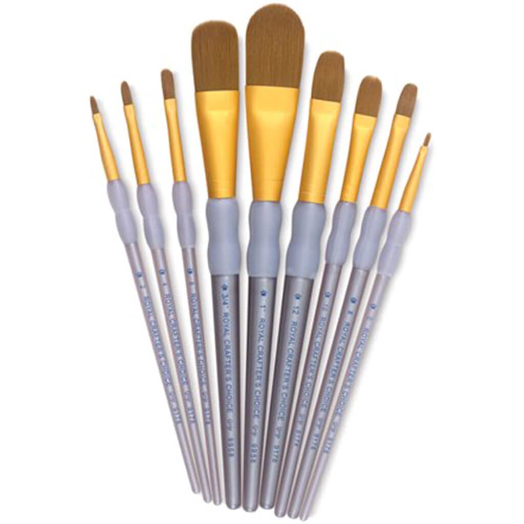 Brown Flat Taklon Variety Brush Set of 9