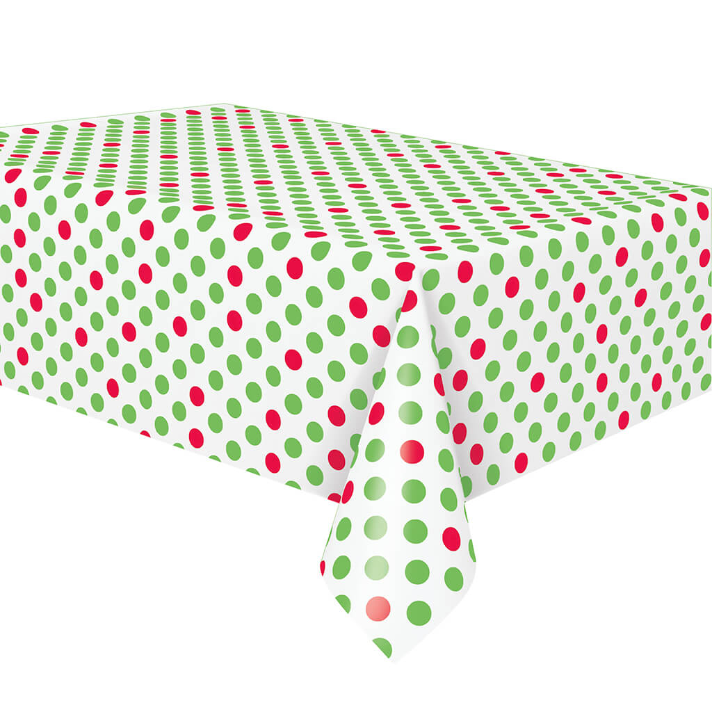 Christmas Red &amp; Green Polka Dot Rectangular Tablecover 54in x 108in