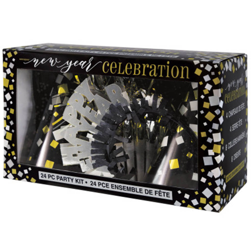 Foil Gold &amp; Silver New Year's Eve Party Kit for 8
