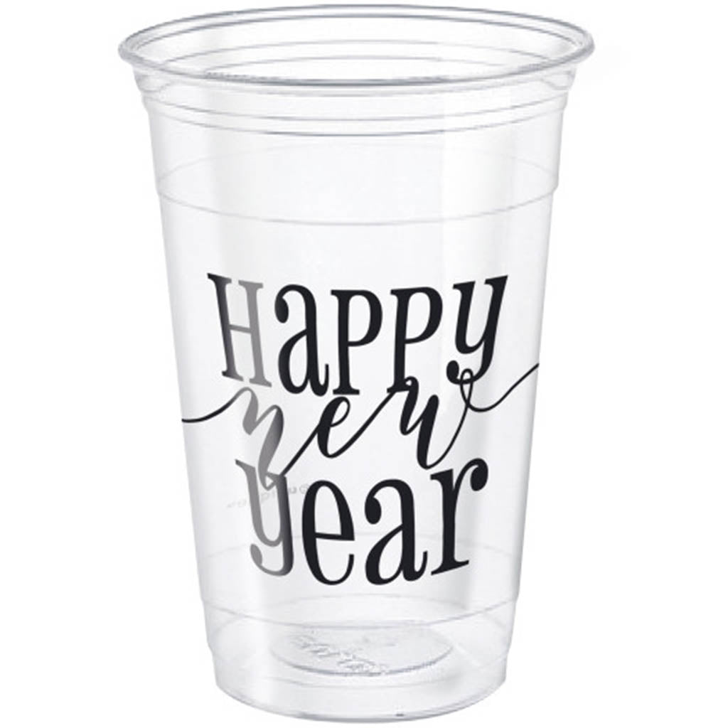 Happy New Year Clear 16oz Plastic Party Cups 8ct