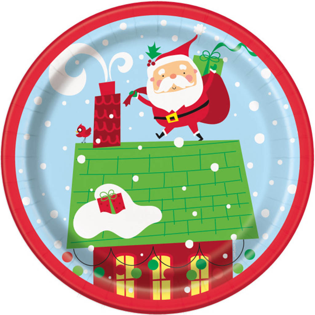 Colorful Santa Round Dessert Plates