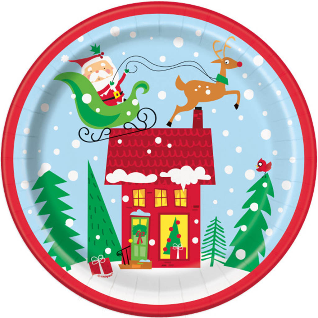 Colorful Santa Round Dinner Plates