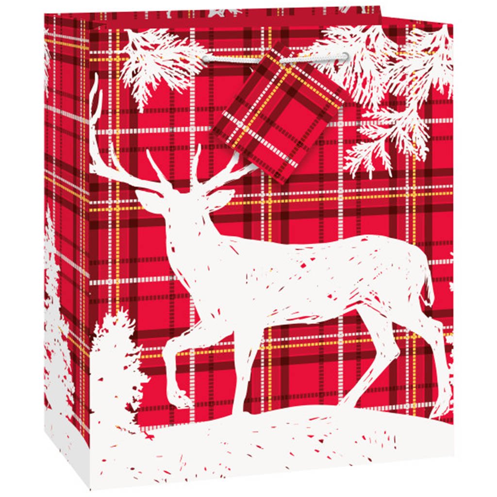 Plaid Deer Christmas Gift Bag