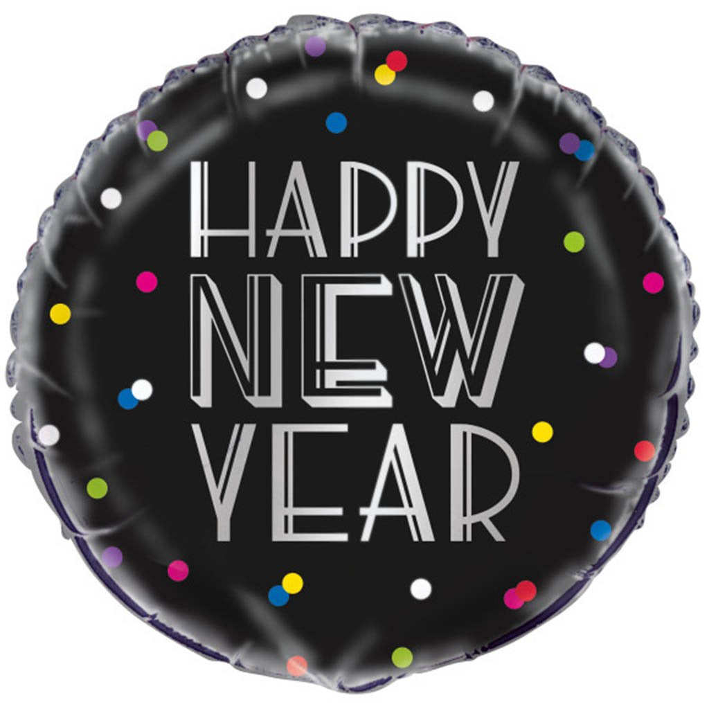 Neon Dots New Years Round Foil Balloon 18in