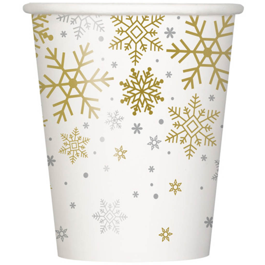 Silver &amp; Gold Holiday Snowflakes Paper Cups 8ct