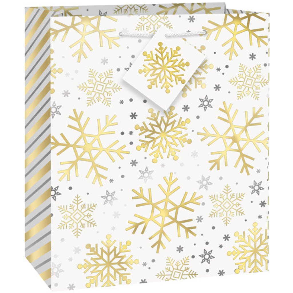 Silver &amp; Gold Holiday Snowflakes Gift Bag