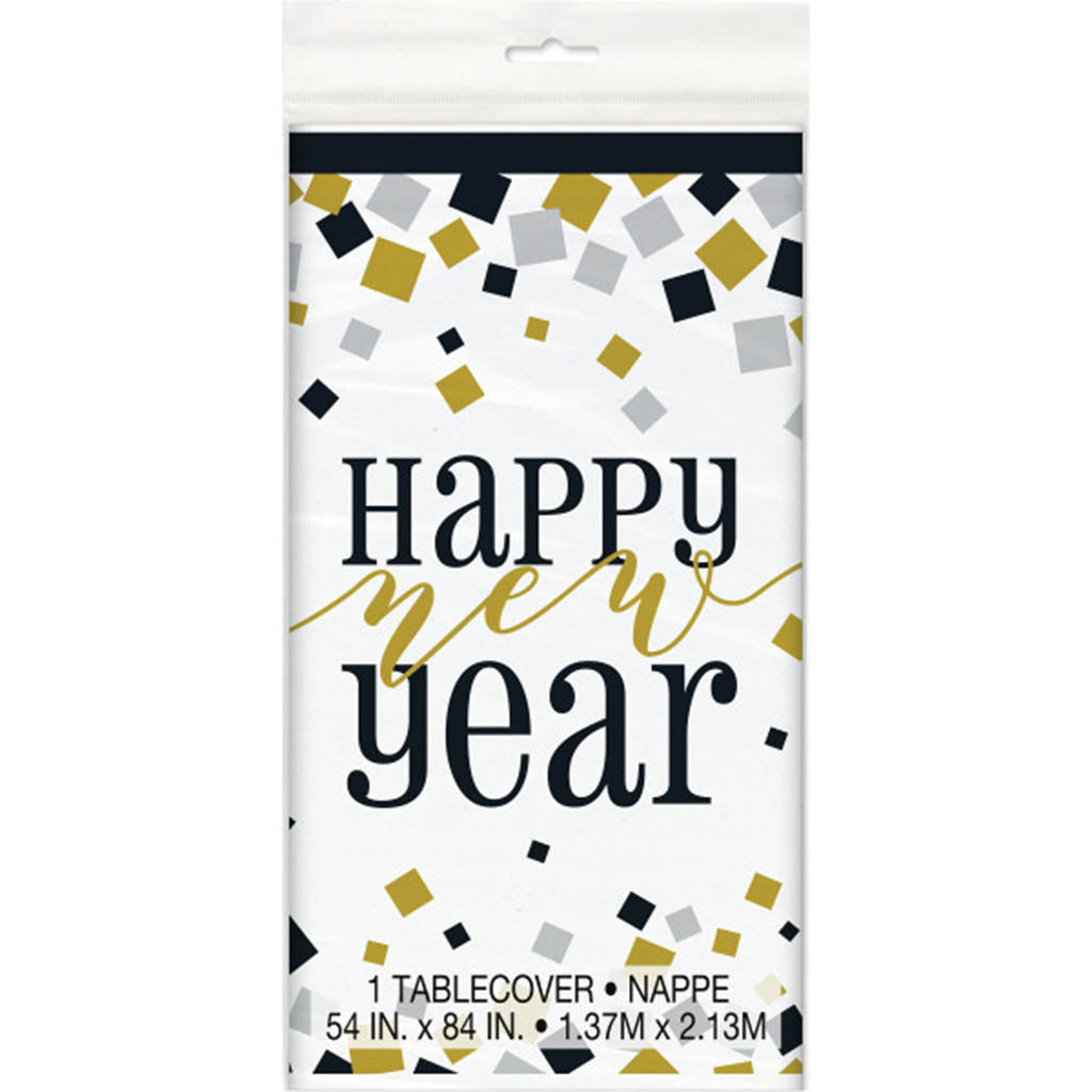 Black, Gold, Silver New Year Rectangular Plastic Table Cover