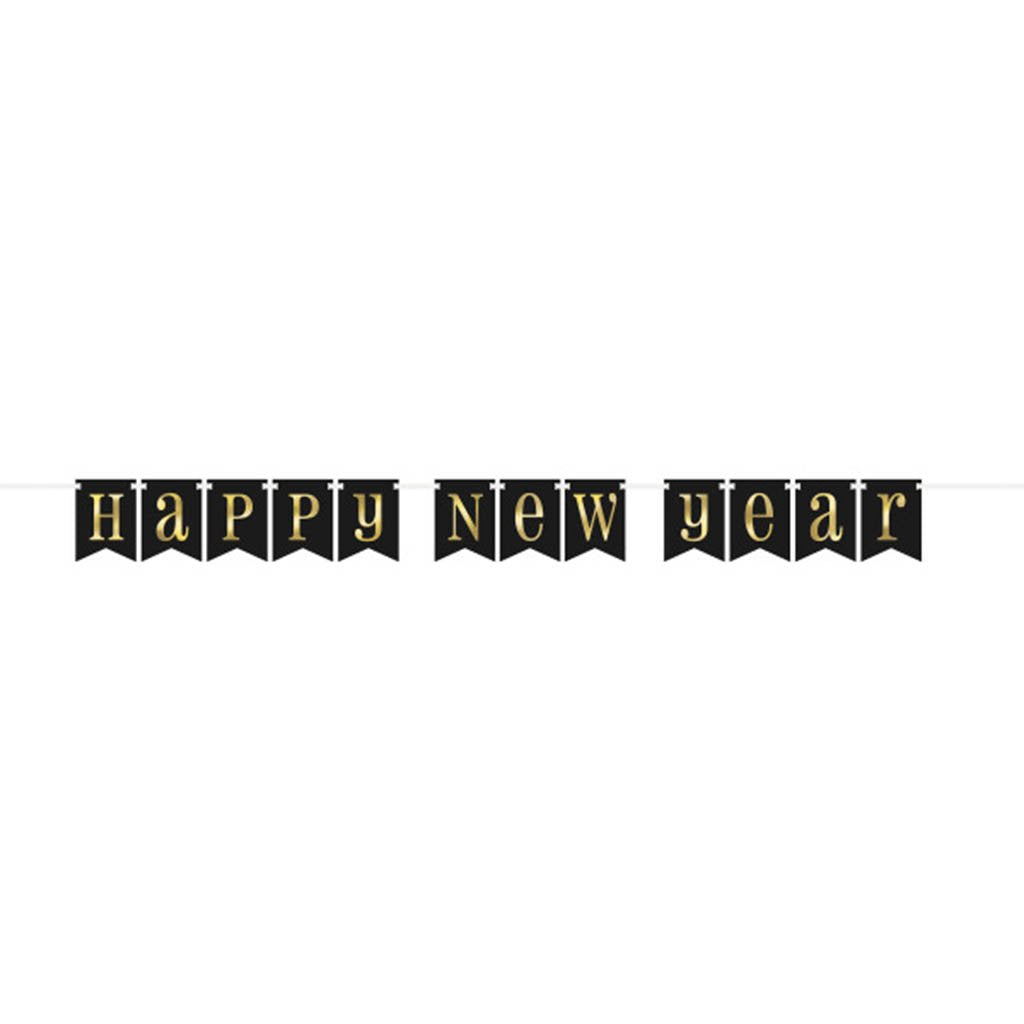 Foil Gold &amp; Black Happy New Year Pennant Banner