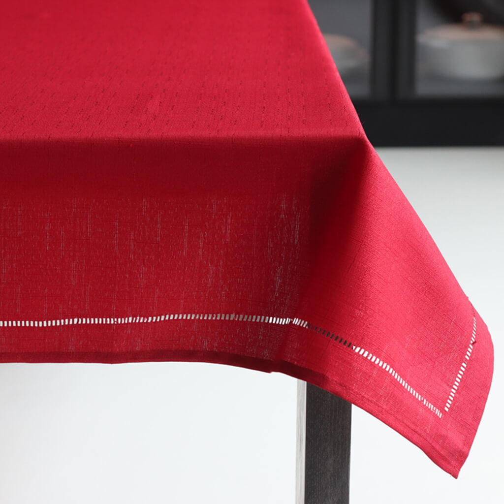 Lurex Hemstitch Table Cloth Red, 60in x 120in