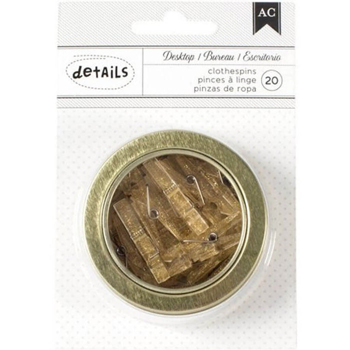 Gold Glitter Clothespins Magnetic Office Tin Set
