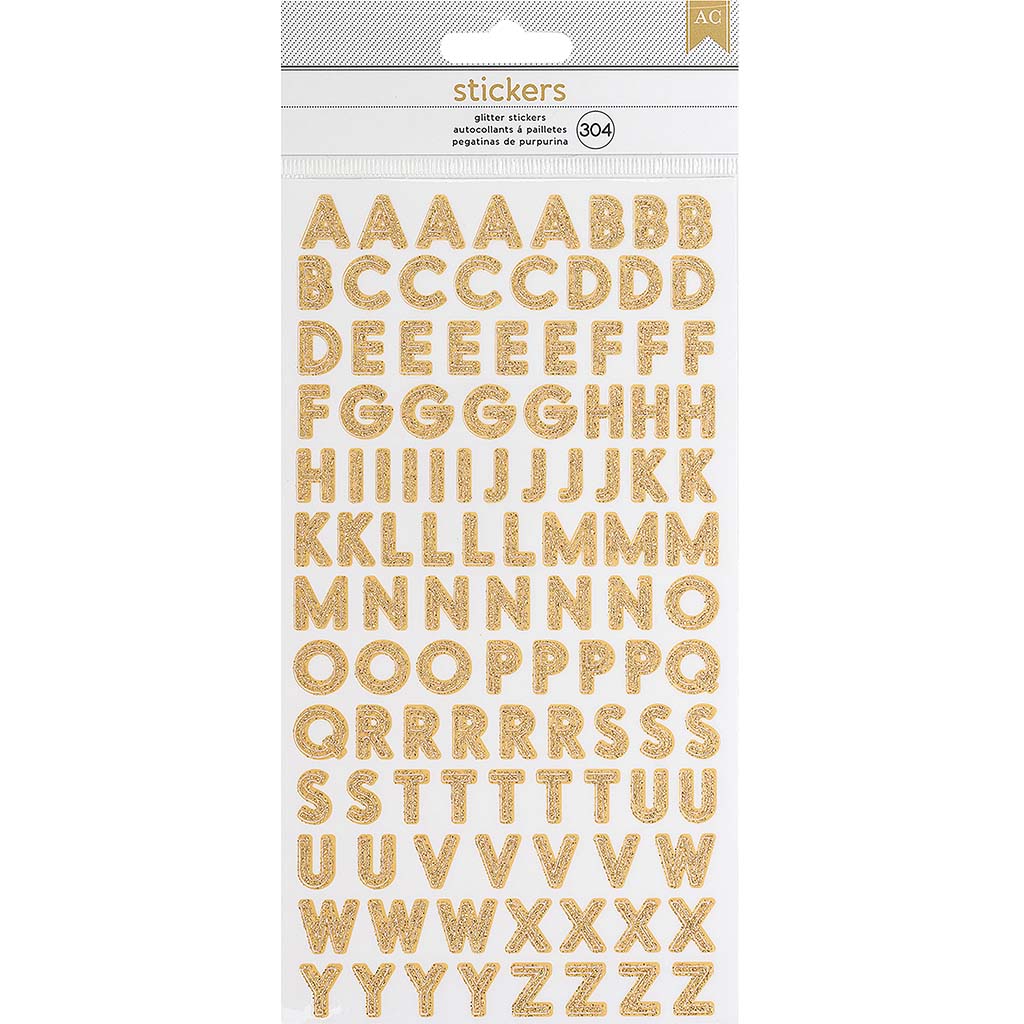 Small Alpha Gold Glitter Stickers