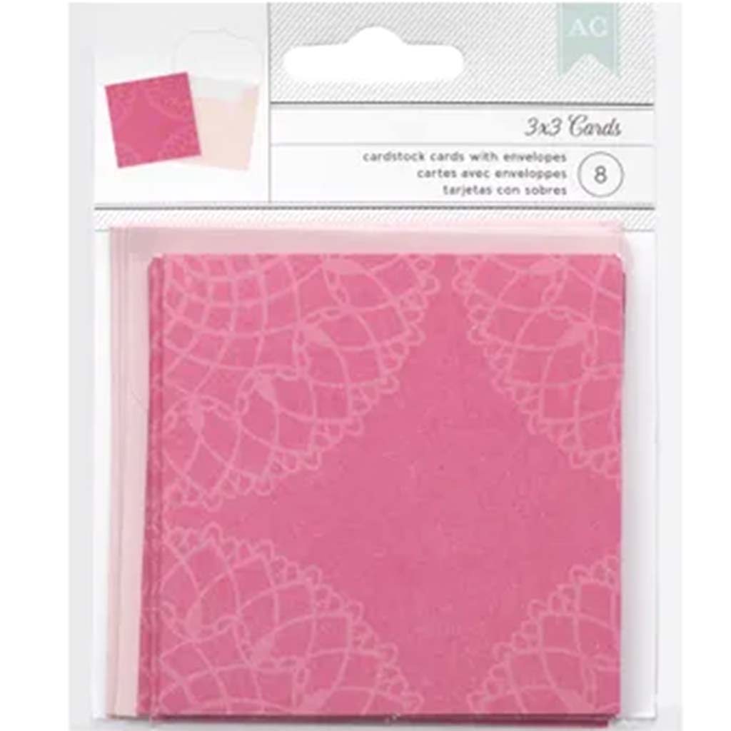 Bright Pink Doily Cards and Envelopes 3in x 3in, 8ct