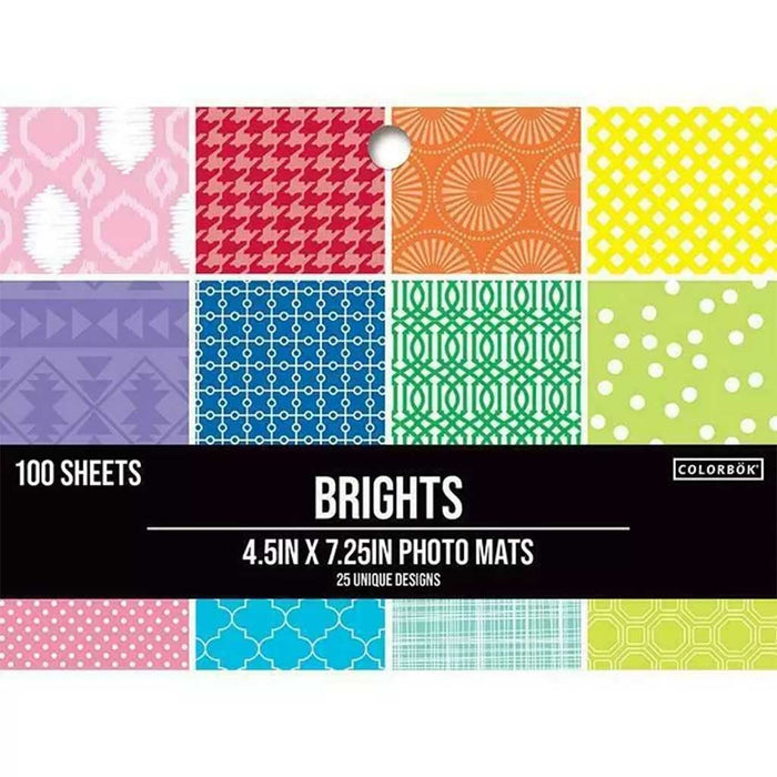 Colorbok Designer Paper 4.5in x 7.25in Photo Mat Sets 100 Sheets- Brights