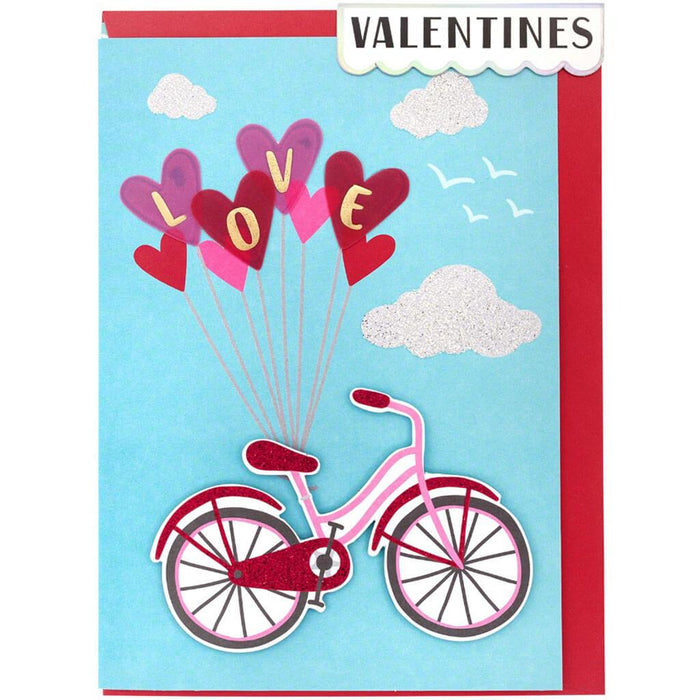 Bicycle Valentine's Day Greeting Card with Glitter & Embellishments