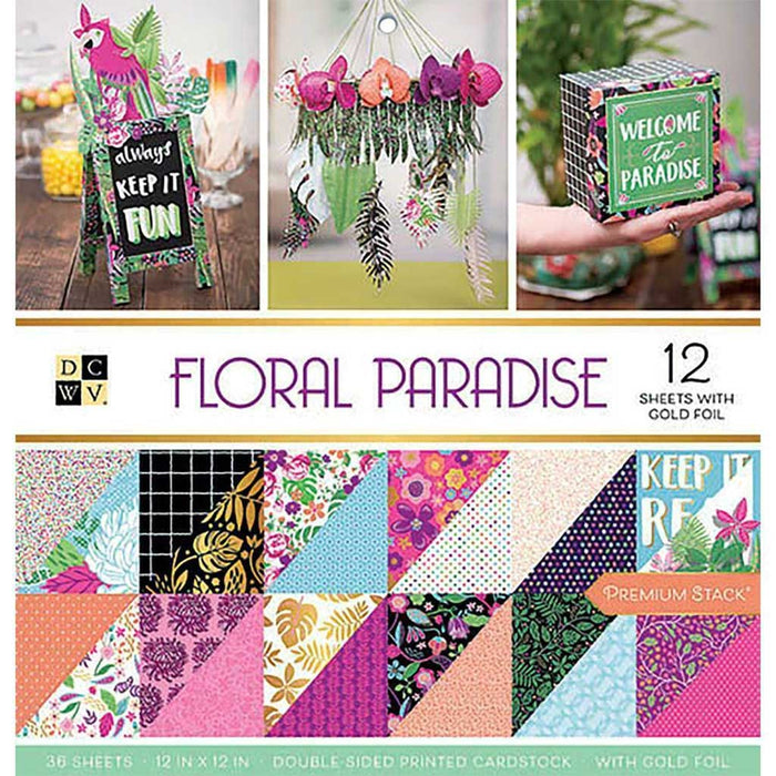 DCWV Floral Paradise Gold Foil Cardstock Stack 12x12 36 Sheets