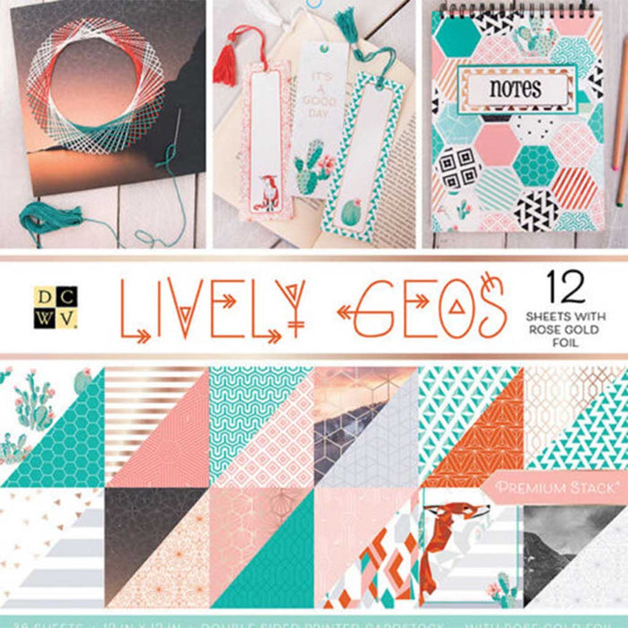 DCWV Lively Geos Double Sided Cardstock Paper 12in x 12in