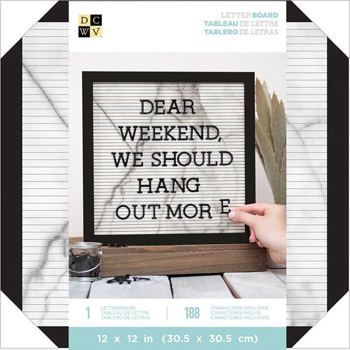 DCWV Black Framed Letterboard 12in x 12in Marble Message Board