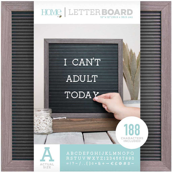 DCWV Framed Letterboard 12in x 12in-Gray Stained W/Black Insert
