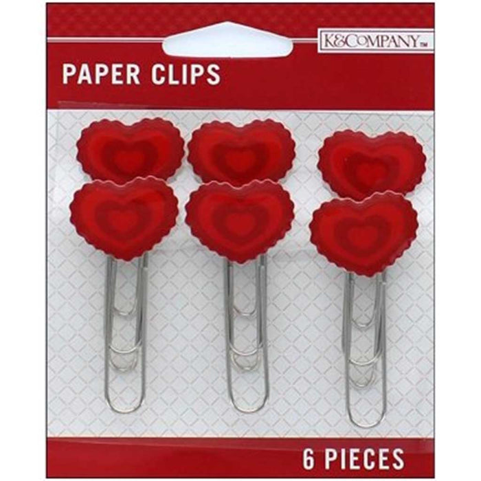 K&Company 6pcs Red Heart Paper Clips