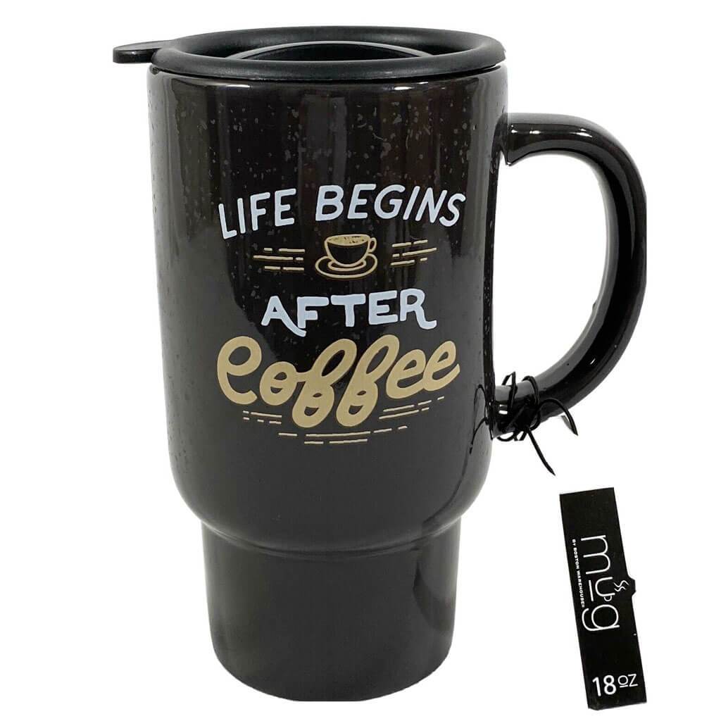 Life Begins After Coffee Travel Mug 18oz