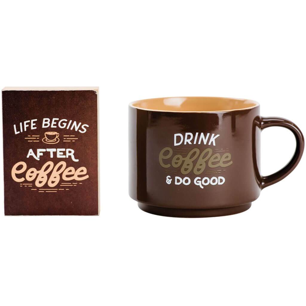 Drink Coffee and Do Good Wood Block &amp; Mug 18oz