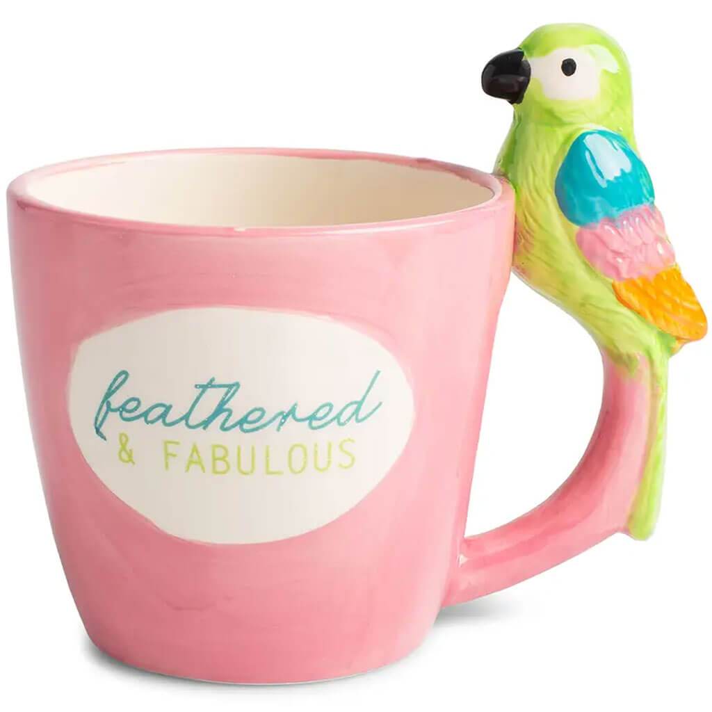 Feathered &amp; Fab Parrot Handle Mug 18oz