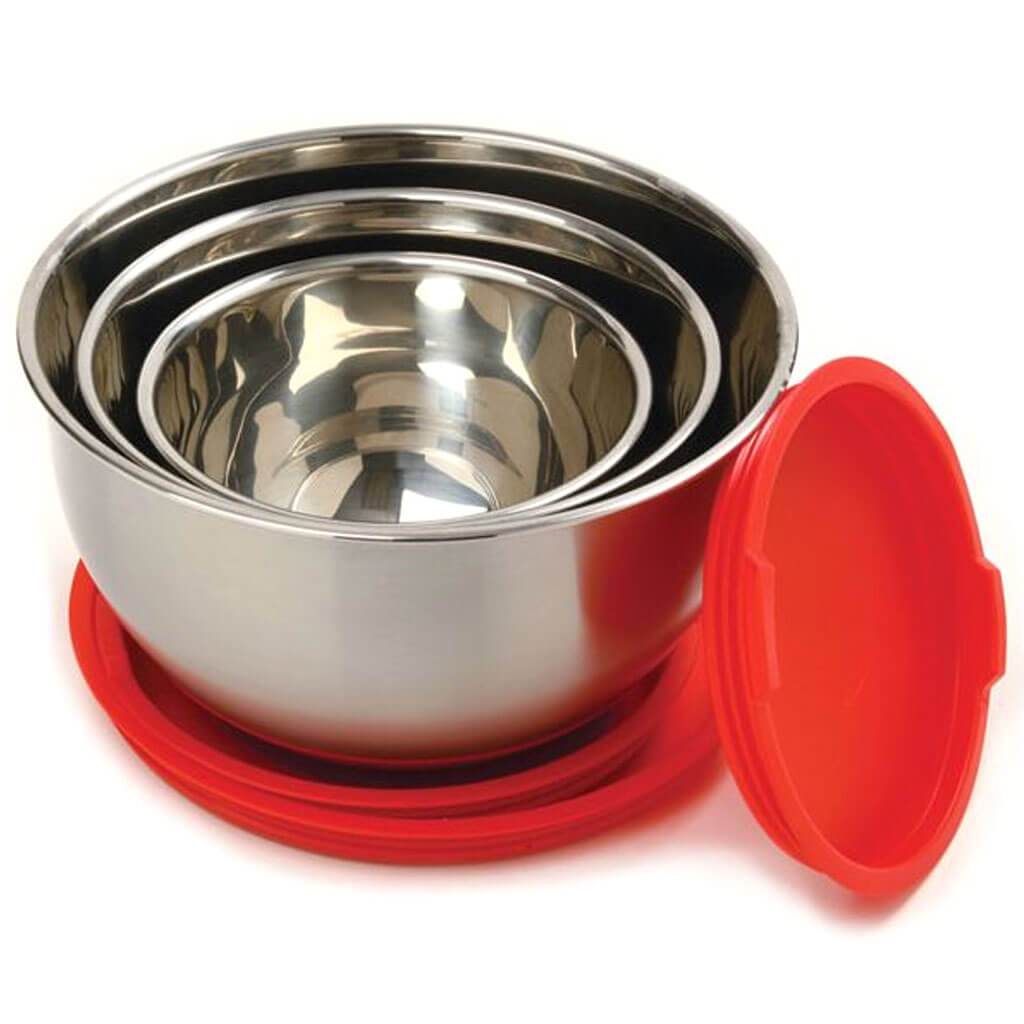 Stainless Steel Grip Bowls with Lids, Set of 3