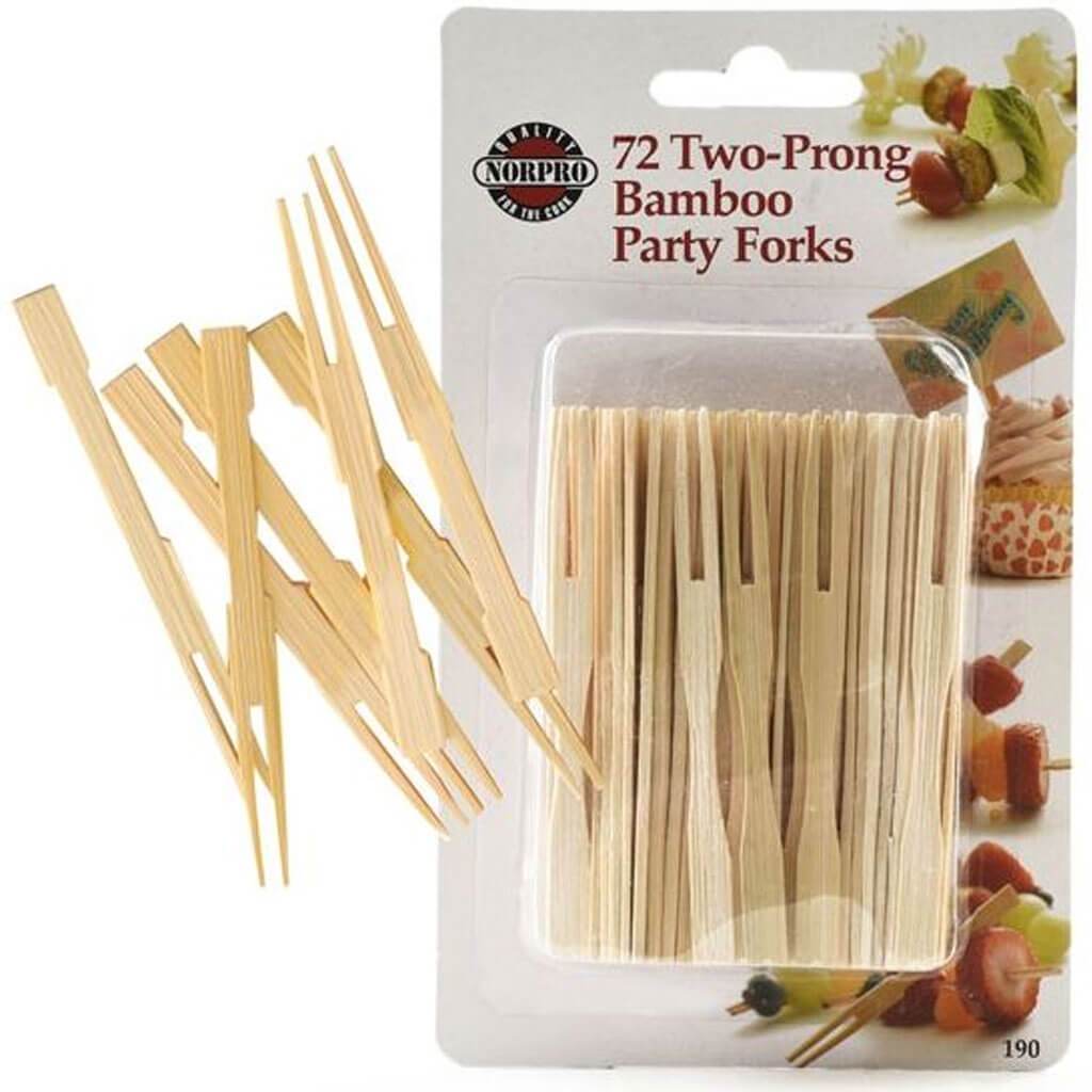 Bamboo Two-Prong Party Forks 3.5in