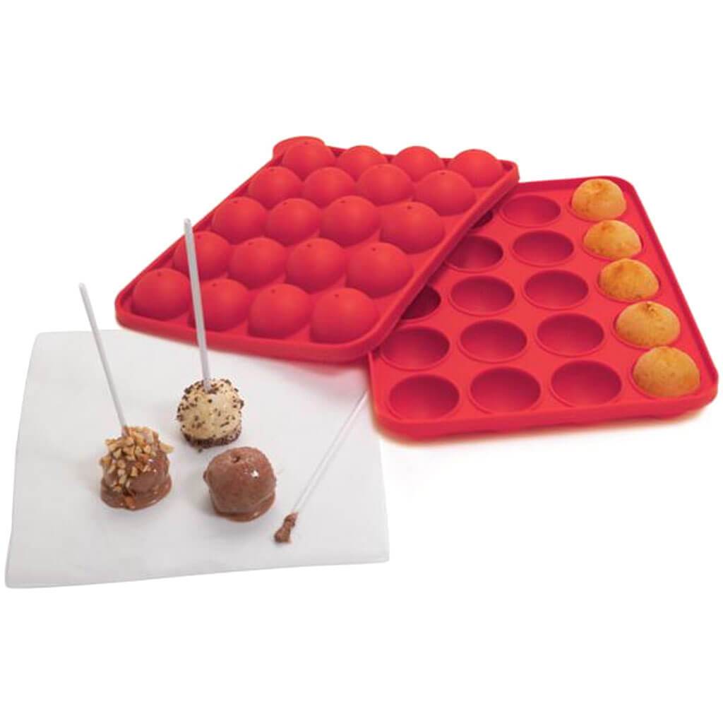 Silicone Cake Pop Pan with 20 Sticks - Red