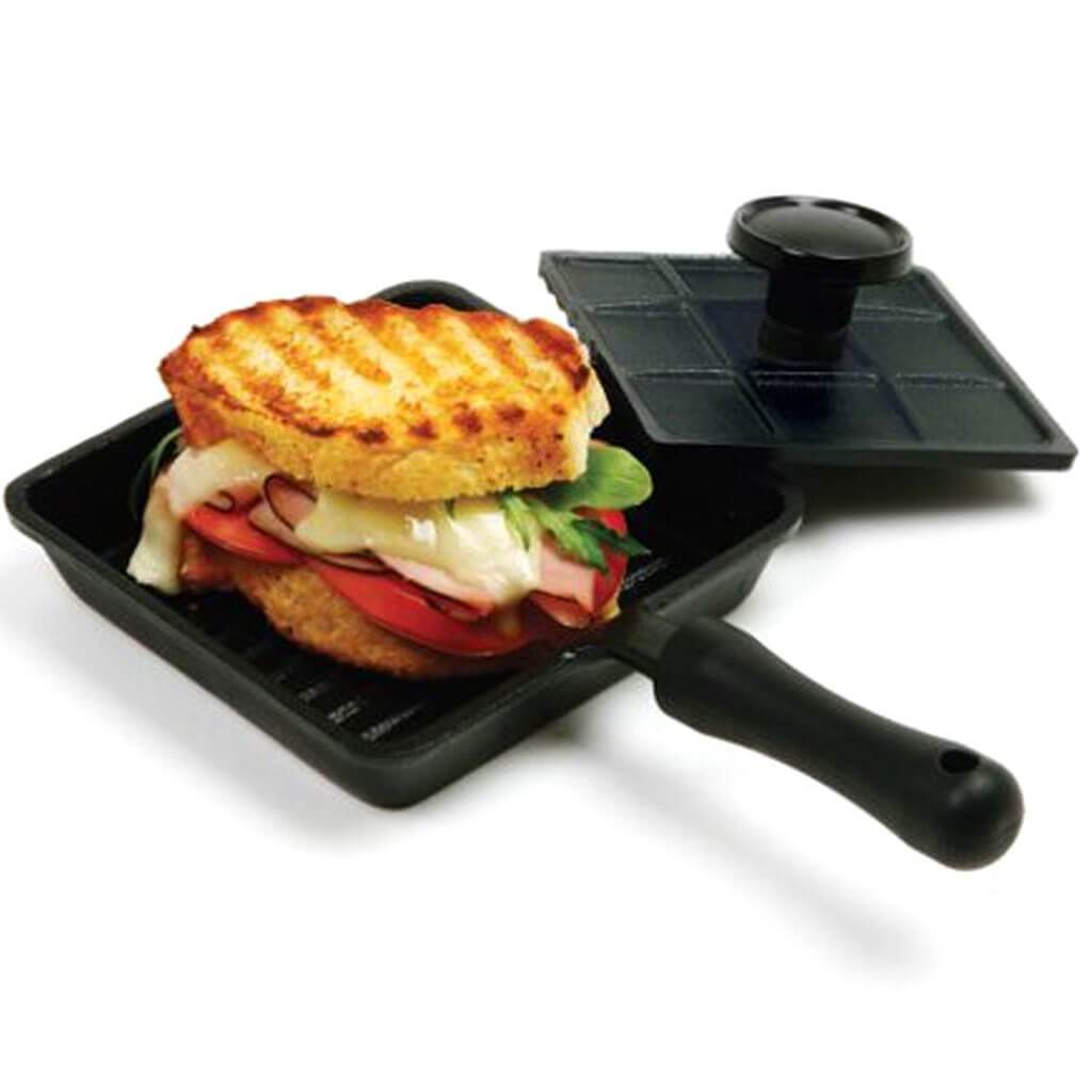 Pre-Seasoned Cast Iron Mini Panini Pan With Press