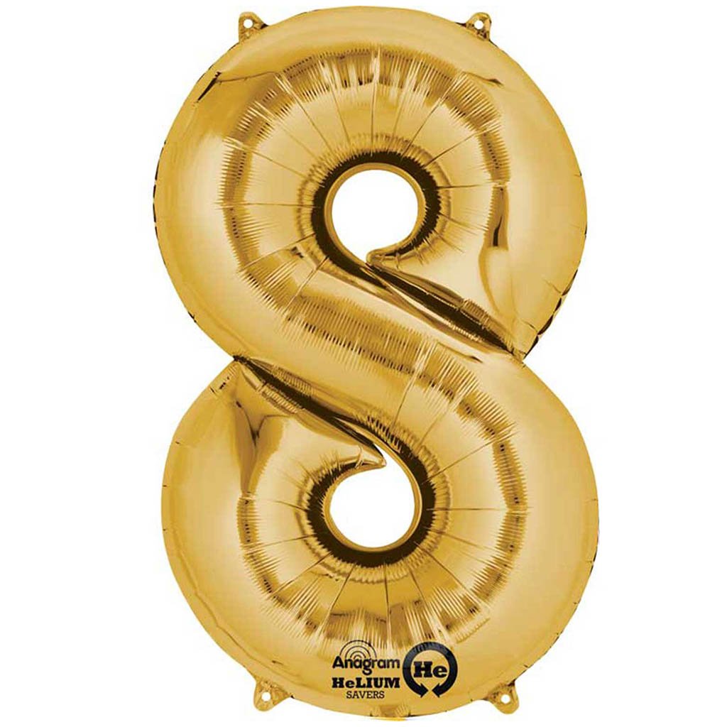 Number 8 Gold Foil Balloon, 16in