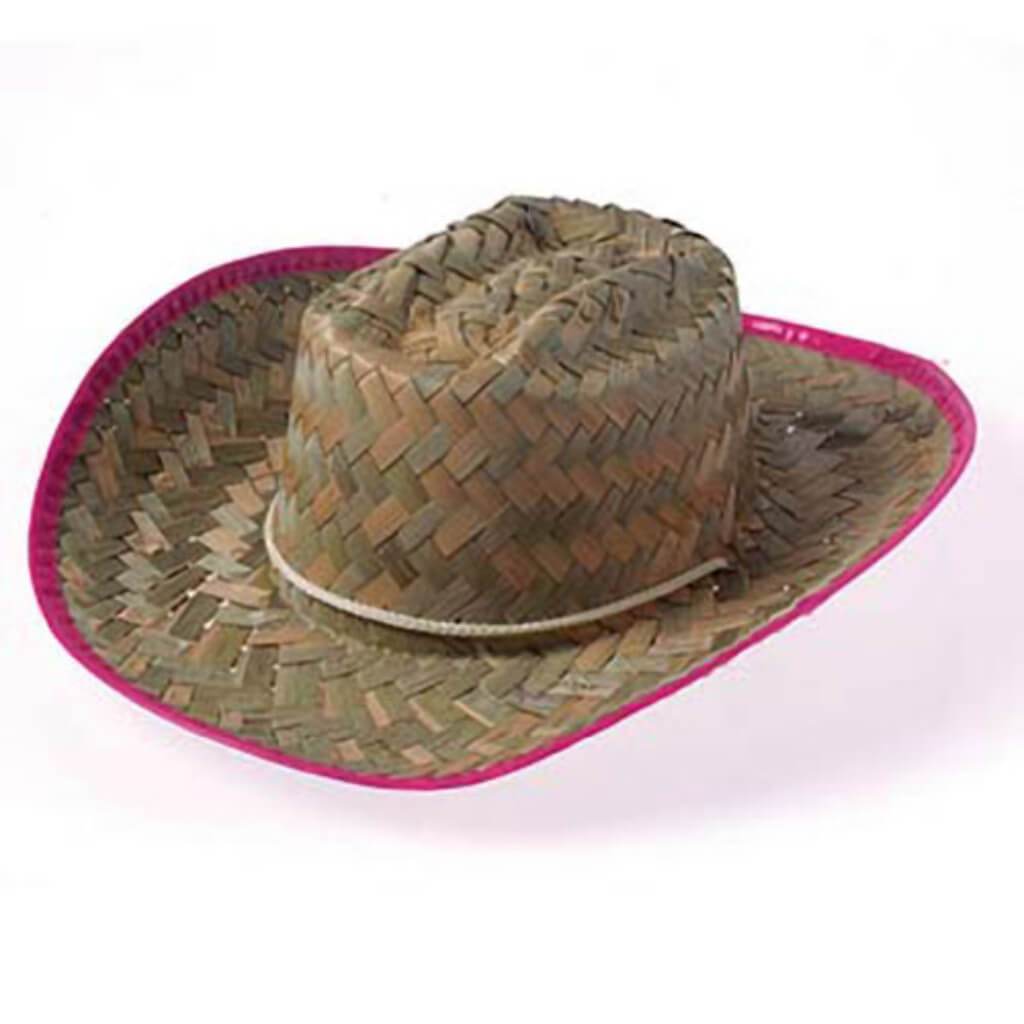 Woven Cowgirl Hat with Pink Trim 