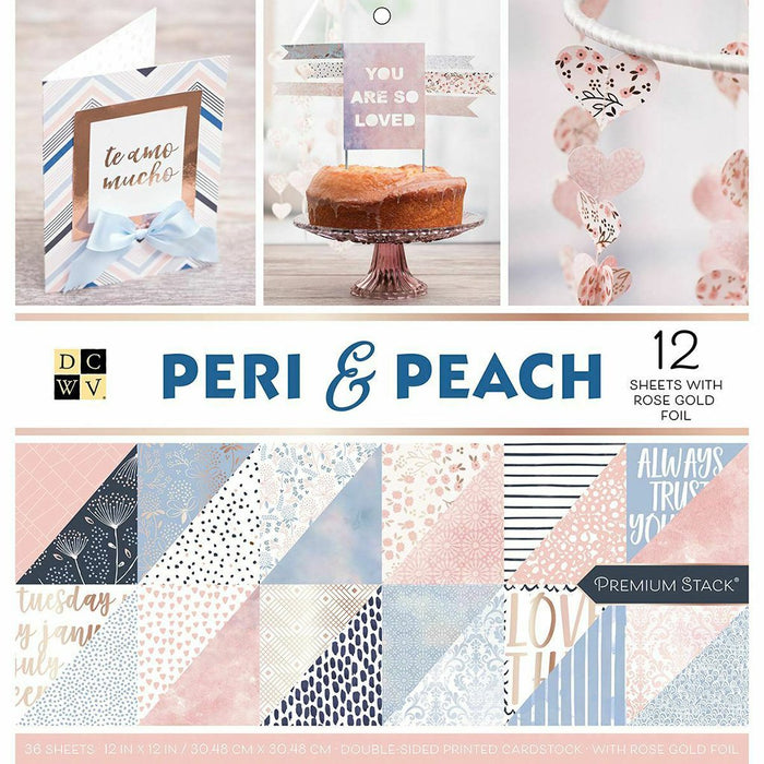 DCWV Peri & Peach Double-Sided Cardstock Stack with Rose Gold Foil 36 sheets