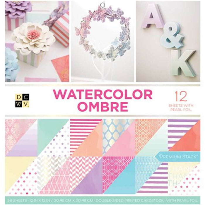 DCWV Watercolor Ombre Pearl Foil Cardstock Stack 12in x 12in 36 sheets