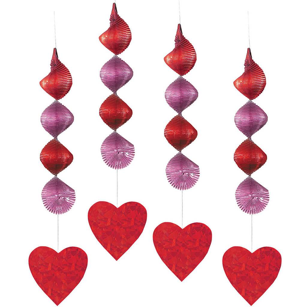 Red Heart Hanging Decorations 4ct