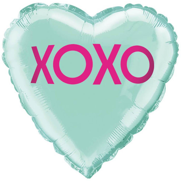 XOXO Teal Heart Shaped Foil Balloon