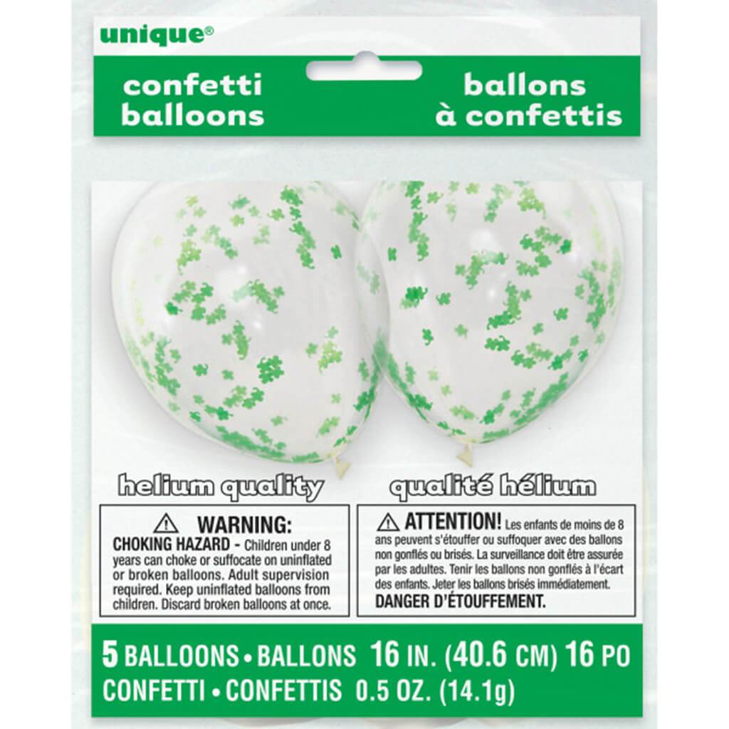 Clear Latex Balloons with Shamrock Shaped Confetti 5ct, 16in
